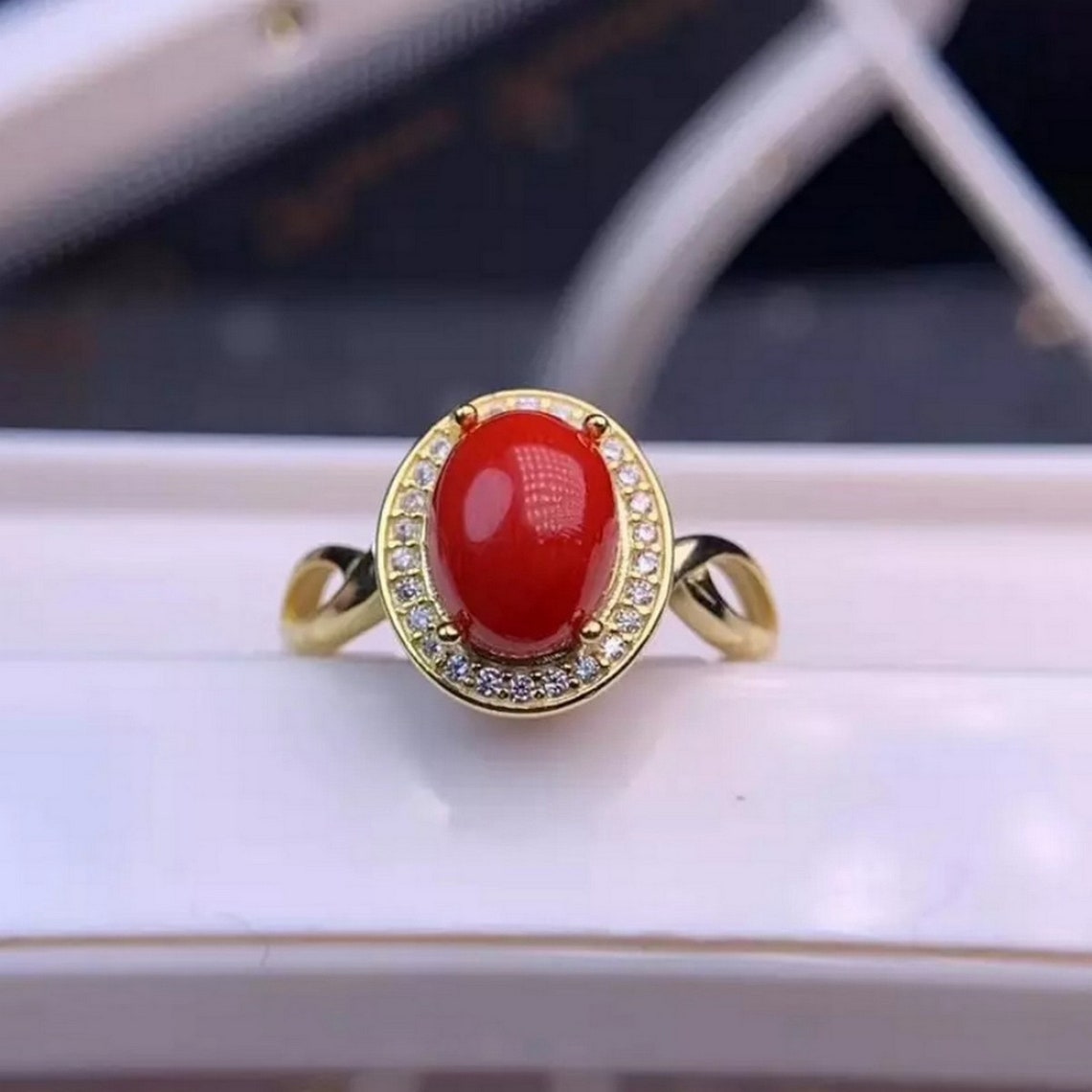 Natural Coral Ring 925 Sterling Silver AAA Quality Coral Gem Etsy