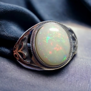 Fire Opal Men Ring Opal Men Ring,925 Sterling Silver, AAA Quality Opal Gemstone Ring, Handmade Fire Opal Ring, Personalized Wedding Men Gift