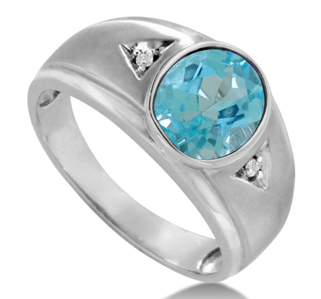 Natural Blue Topaz Men's Ring In 925 Sterling Silver Etsy