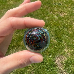 Rainbow WigWag with Opalescent Blue Handmade Borosilicate Glass Pendant