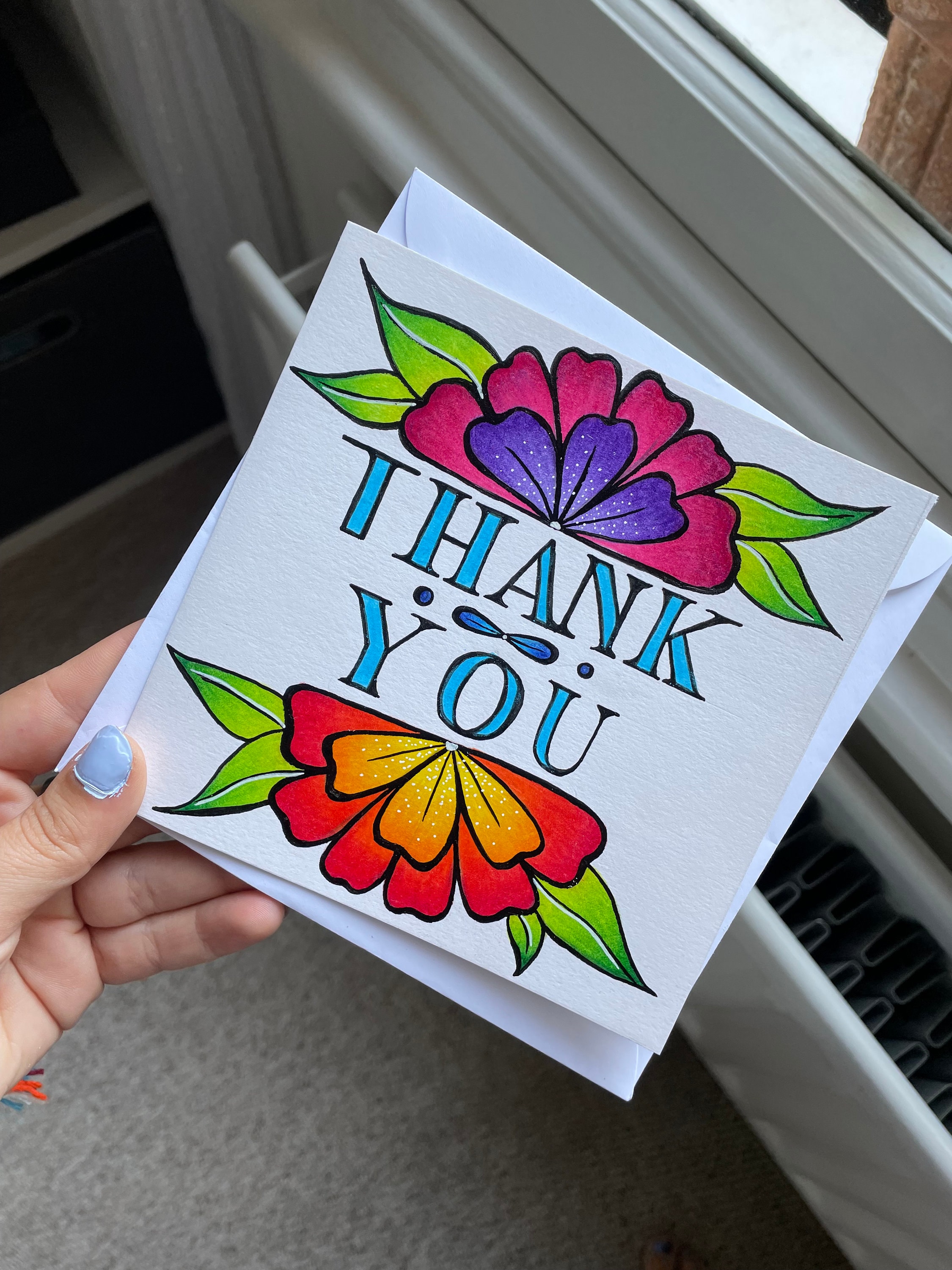 Handmade Floral Thank You Card: Hand-drawn Flowers - Etsy