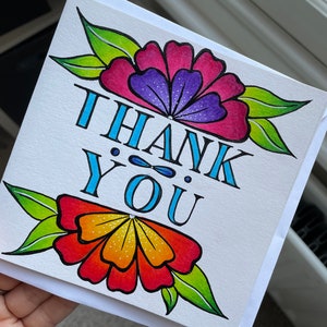 Thank You Card / Floral Thank You Card / Thank you / Thank you Gift / Flowers / Handmade / Hand Drawn / Thank you Gift / For her