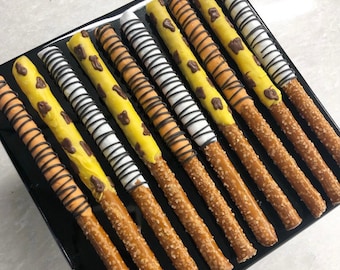 Tiges de bretzel enrobées de chocolat, safari, jungle, thème animal ! Parfait pour les fêtes, les douches nuptiales, les fêtes de mariage, WILD ONE !