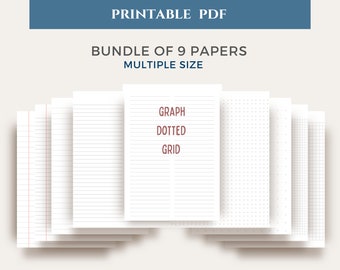paper with dotted lines for writing PDF printable digital files, Lined/Dotted/Grid sheets to print (A4, US Letter), instant download