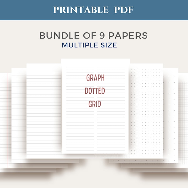 primary writing paper with dotted lines PDF printable digital files, Lined/Dotted/Grid sheets to print (A4, US Letter), instant download