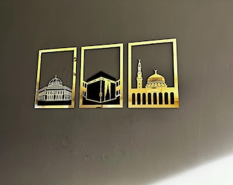 Islamic Wall Art: Kaaba, Masjid Al Aqsa, Masjid An Nabawi, Wood & Acrylic