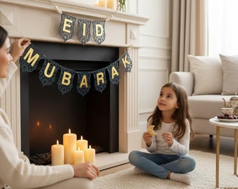 Eid Mubarak Banner – Geometric Islamic Home Decor, Wood Acrylic Eid Decoration