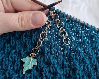 Knitting row counter Sea Green Leaf | Chain row counter | 4, 6, 8, 10, 12 rings | customizable