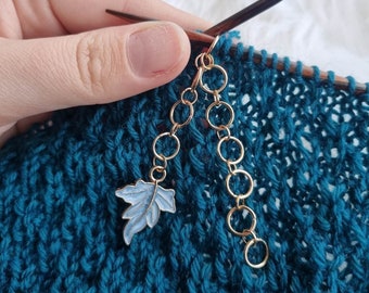 Knitting row counter Blue Leaf | Chain row counter | 4, 6, 8, 10, 12 rings | customizable