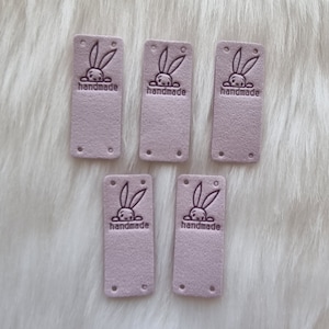 Faux Leather Labels Lilac/Light purple - Handmade with love - Clothing labels - Tags for knitting - Centre Foldable Tags
