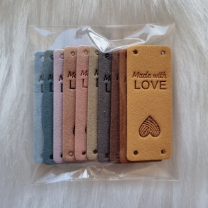 Faux Leather Labels - Handmade with love - Clothing labels - Tags for knitting - Centre Foldable Tags