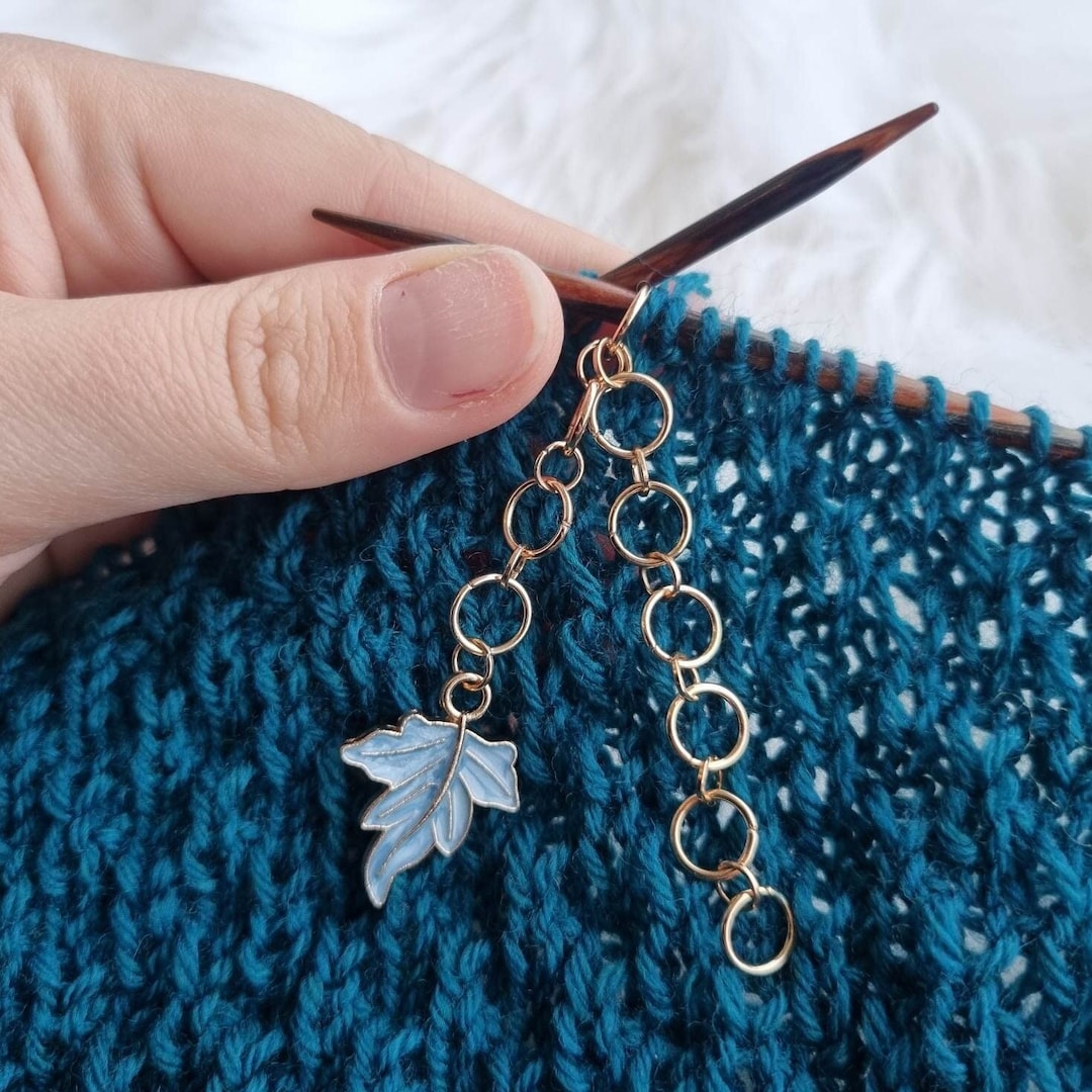 Knitting Row Counter Blue Leaf Chain Row Counter 4, 6, 8, 10, 12 Rings