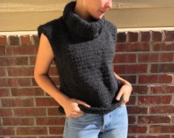 Chunky Knit Sweater Vest For Women and Men Hand Knitted Wool Extreme Bulky Yarn Super Chunky Knit Turtleneck Gift For Women Men Reversable.