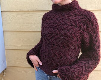 Pull volumineux tricoté à la main en laine pour femme, large manches longues, haut court, cadeau pour elle, cadeau pour femme