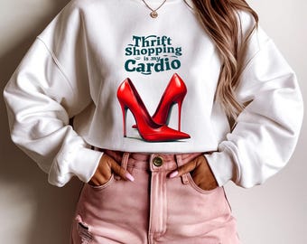 Heavy Blend  Crewneck Sweatshirt,  Thrift Shopping is my Cardio Sweatshirt, Unisex Sweatshirt, Casual Crewneck, Casual Lounge Wear