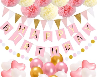 Pink Gold Party Decoration Set, Pink Gold Theme Birthday Party Decoration Pack