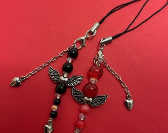 Matching Red and Black Heart Phone Charms!