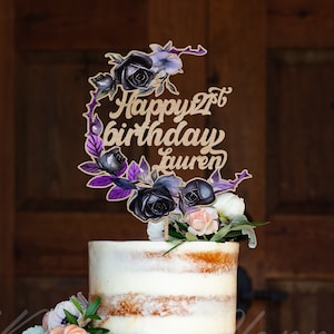 Birthday Cake Topper, Celestial Wedding Cake Topper, Moon Cake Decor, Ghost Cake Ornament, Purple and Black Wedding Cake Topper