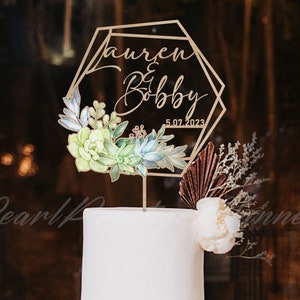 Sappige minnaar bruidstaarttopper, botanische taartdecor, gepersonaliseerde naamtaartbord, Boho bruidstaarttopper, verlovingstaarttopper