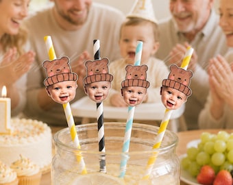 Personalized Photo Straws, Custom Face Straw, Birthday Party Decor, Baby First Birthday Supplies, Funny Look Who's 30 40 50, Set of 12 Straw