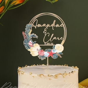 Beach Wedding Cake Topper, Starfish Engagement Cake Topper, Custom Couple Name Cake Decor, Shell Cake Ornament, Party Decor