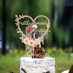 Til Death Do Us Part Wedding Cake Topper, Skeleton Couple Name Cake Sign, Halloween Skull Cake Decor, Rose Cake Ornament