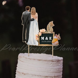 Pet Lover Wedding Cake Topper, Family Wedding Cake Sign With Pets, Initials Cake Topper, Silhouette Cake Ornament