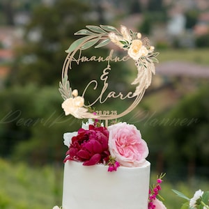 Boho bruidstaarttopper, bloementaarttopper, aangepaste bruidstaartdecor, taartornament Bohemen-thema, feestdecor