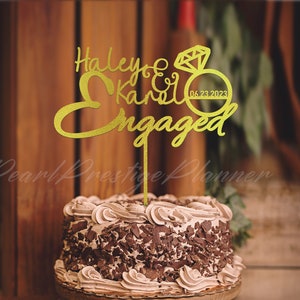 Personalized Engagement Cake Topper, Custom Names & Date Cake Topper, Engaged Cake Ornament, Proposal Party Decor