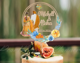 Traditional Indian Wedding Dress and Suit Ornament, Personalized Indian Wedding Cake Topper, Custom Your Hindu Wedding Cake Sign