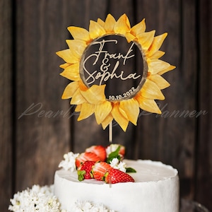 Sunflower Wedding Cake Topper, Custom Couple Name Cake Topper, Sunflower Birthday Cake Sign, Party Supply，Daisy Sunflower Cake Topper