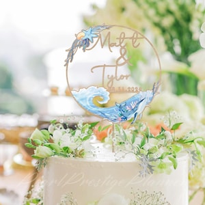 Personalized Beach Wedding Cake Topper, Tropical Wedding Cake Ornament, Starfish And Shell Cake Sign, Custom Coastal Themed Cake Decor