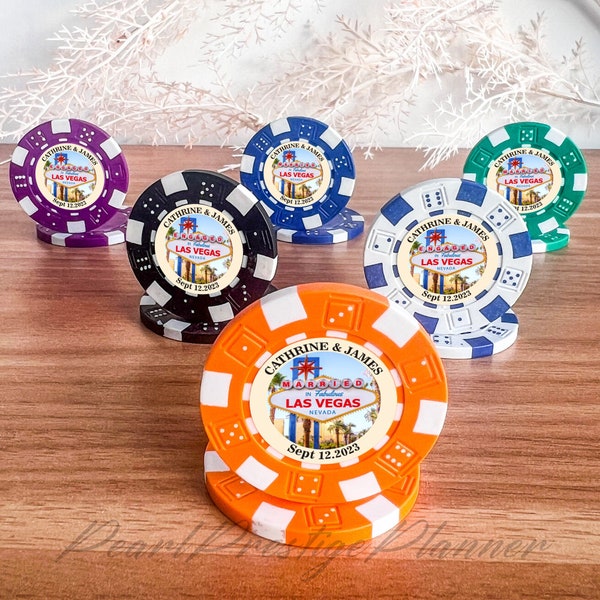 Las Vegas Casino Pokerchips, Vegas-Hochzeits-Pokerchips, vollfarbig bedruckte Pokerchips, magnetische Hochzeitsgeschenke, in Las Vegas verheiratet