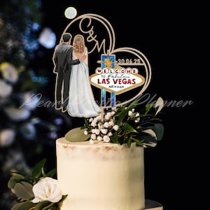 Adorno para tarta de boda de Las Vegas, adorno para tarta de boda de ciudad, decoración artística para tarta con vista trasera, regalo para el lugar de la boda, regalo de compromiso