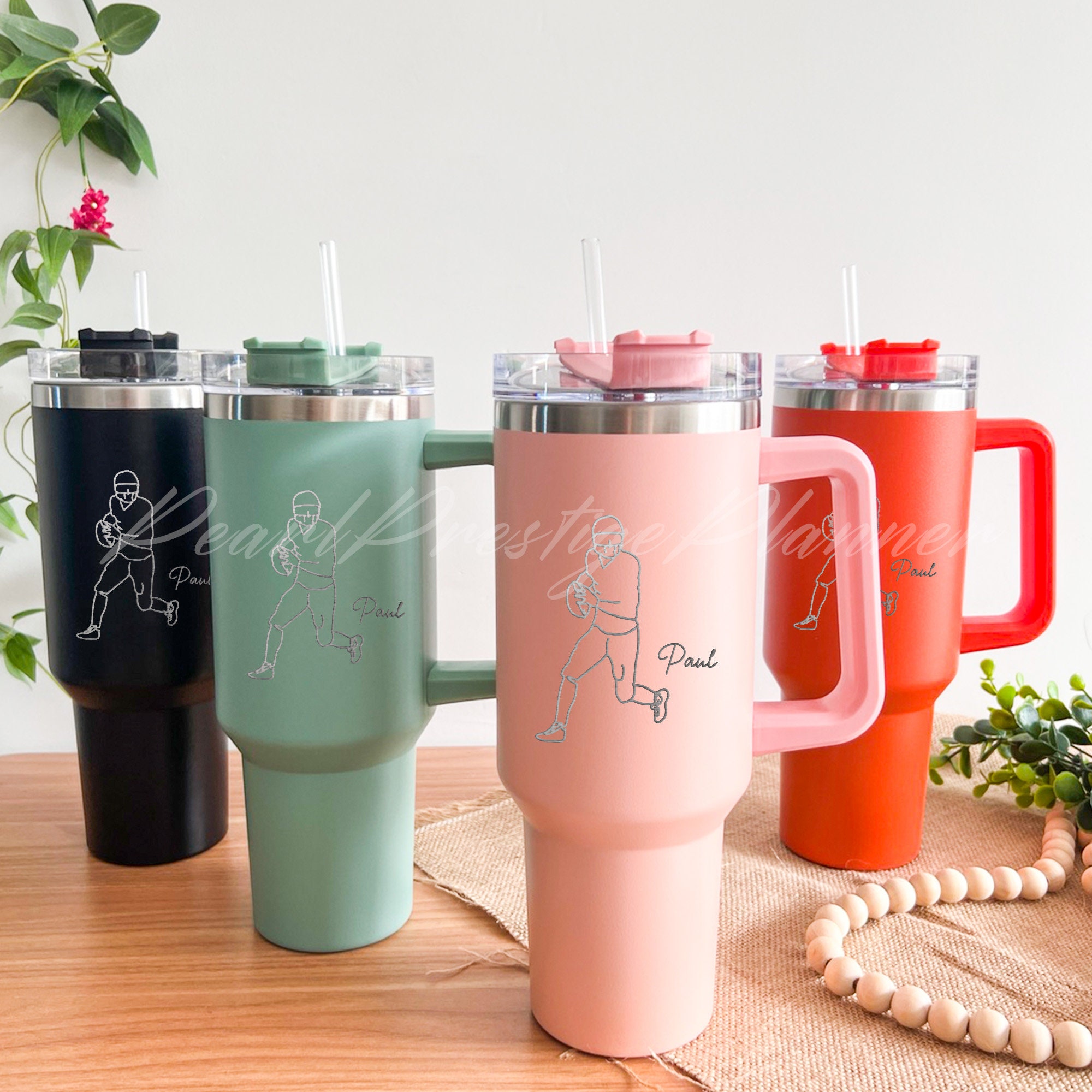 Personalized Engraved Football Tumbler - 40oz Custom Travel Cup for Men, Football Player Design, Ideal Gift for Athletes