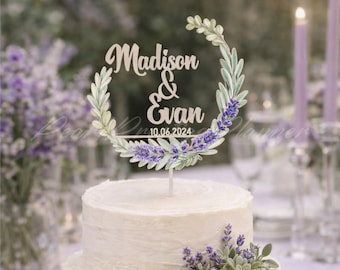 Lavender Wedding Cake Topper, Floral Cake Topper, Mr & Mrs Cake Toppers, Boho Wedding Cake Sign, Engagement Wood Cake Topper