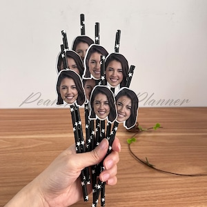 Face Drinking Straws for Birthdays, Custom Face Straw, Set of 12 Straw, Birthday Straw with Picture, Party Favors, Celebrity Face Straw