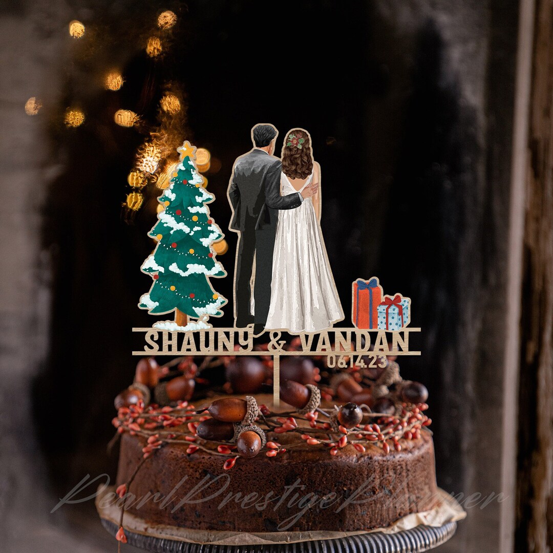 Christmas Wedding Cake Topper, Personalized Wooden Silhouette Top Hat ...