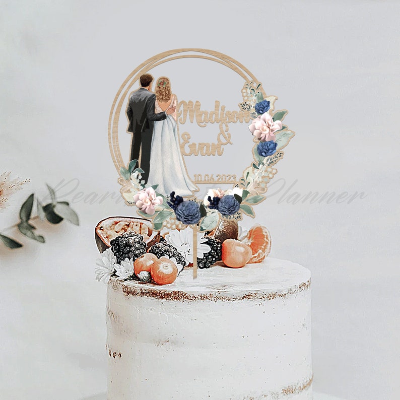 Blau und Rosa Silhouette Hochzeitstorte Topper, Designen Sie Ihre eigene Verlobung Tortendeko, Braut und Bräutigam Tortenverzierung Bild 8