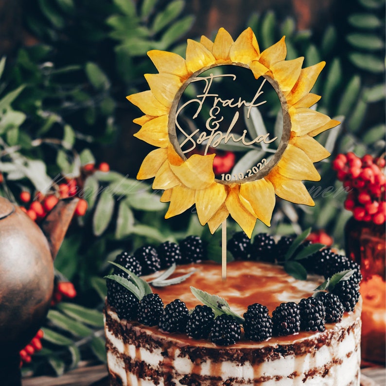 Sunflower Wedding Cake Topper Custom Couple Name Cake Topper Etsy