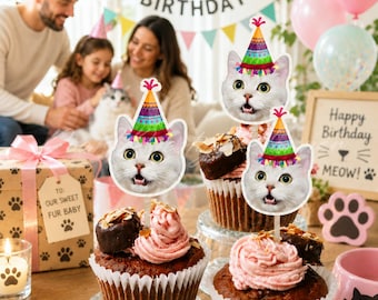 Söta hundporträtt-muffinsdekorationer, Anpassade tårtdekorationer med husdjursfoto, Hundfesttillbehör, Valpmuffinsdekorationer