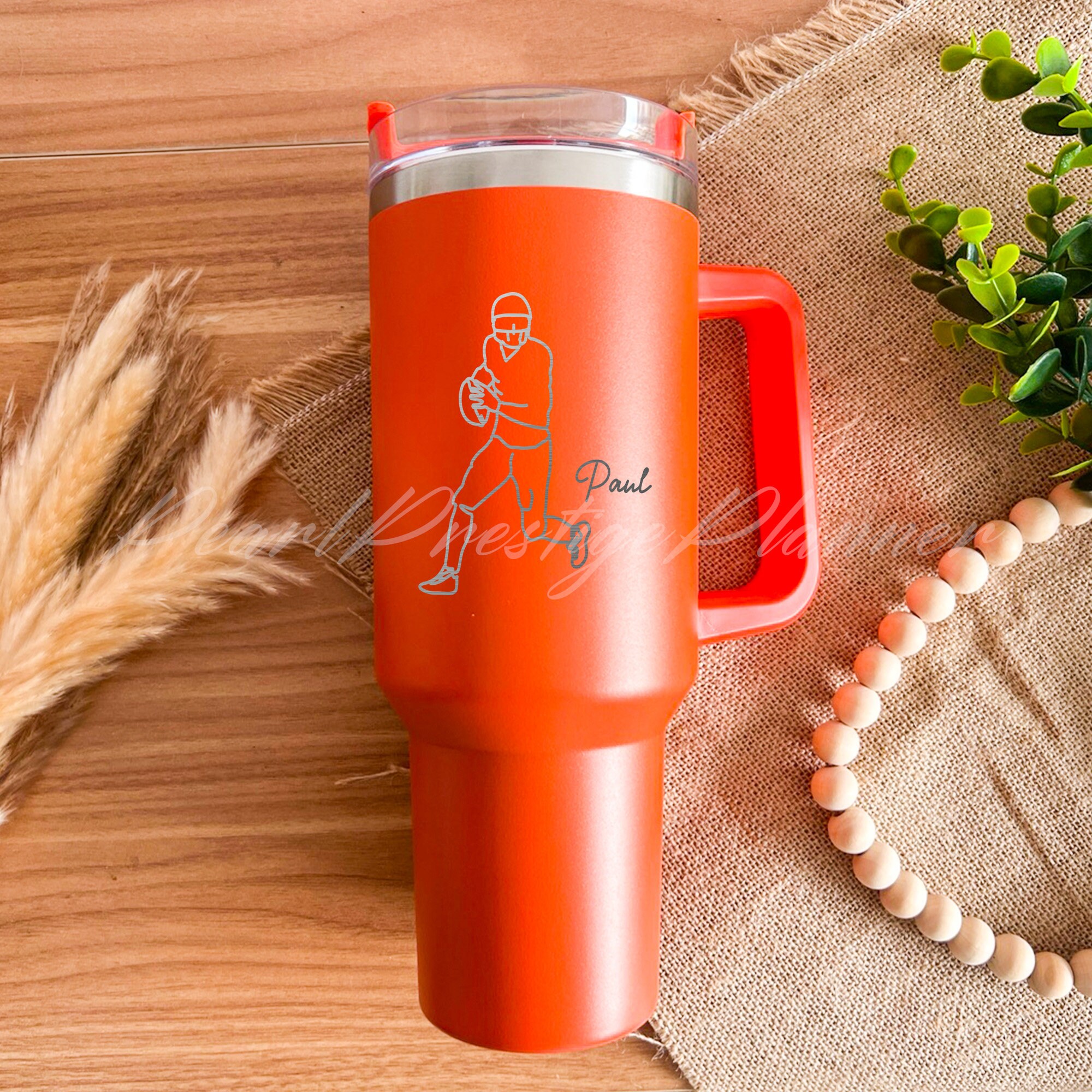Personalized Engraved Football Tumbler - 40oz Custom Travel Cup for Men, Football Player Design, Ideal Gift for Athletes