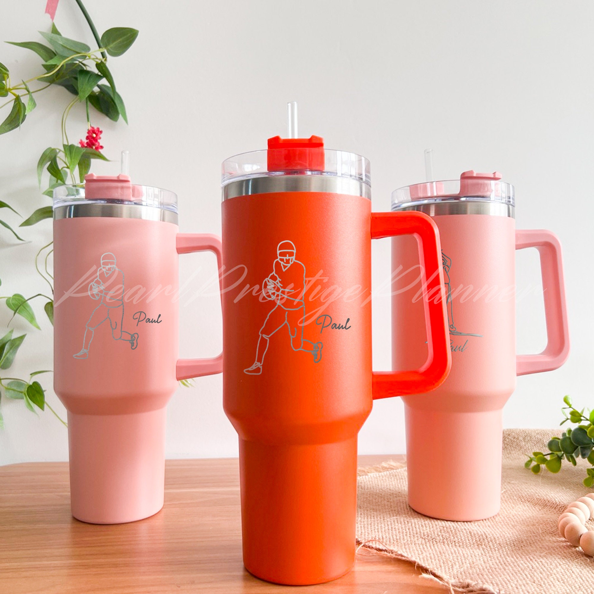 Personalized Engraved Football Tumbler - 40oz Custom Travel Cup for Men, Football Player Design, Ideal Gift for Athletes