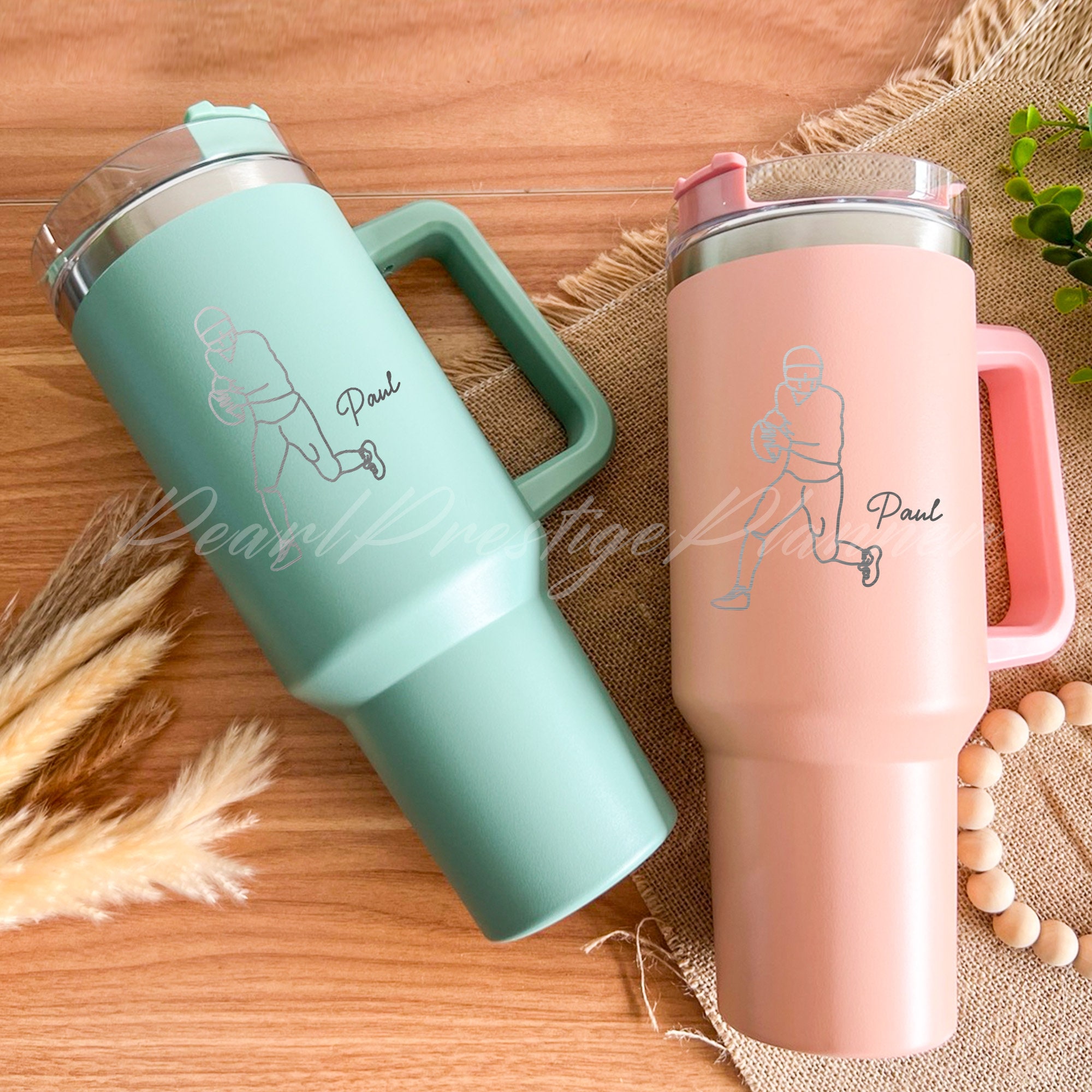Personalized Engraved Football Tumbler - 40oz Custom Travel Cup for Men, Football Player Design, Ideal Gift for Athletes