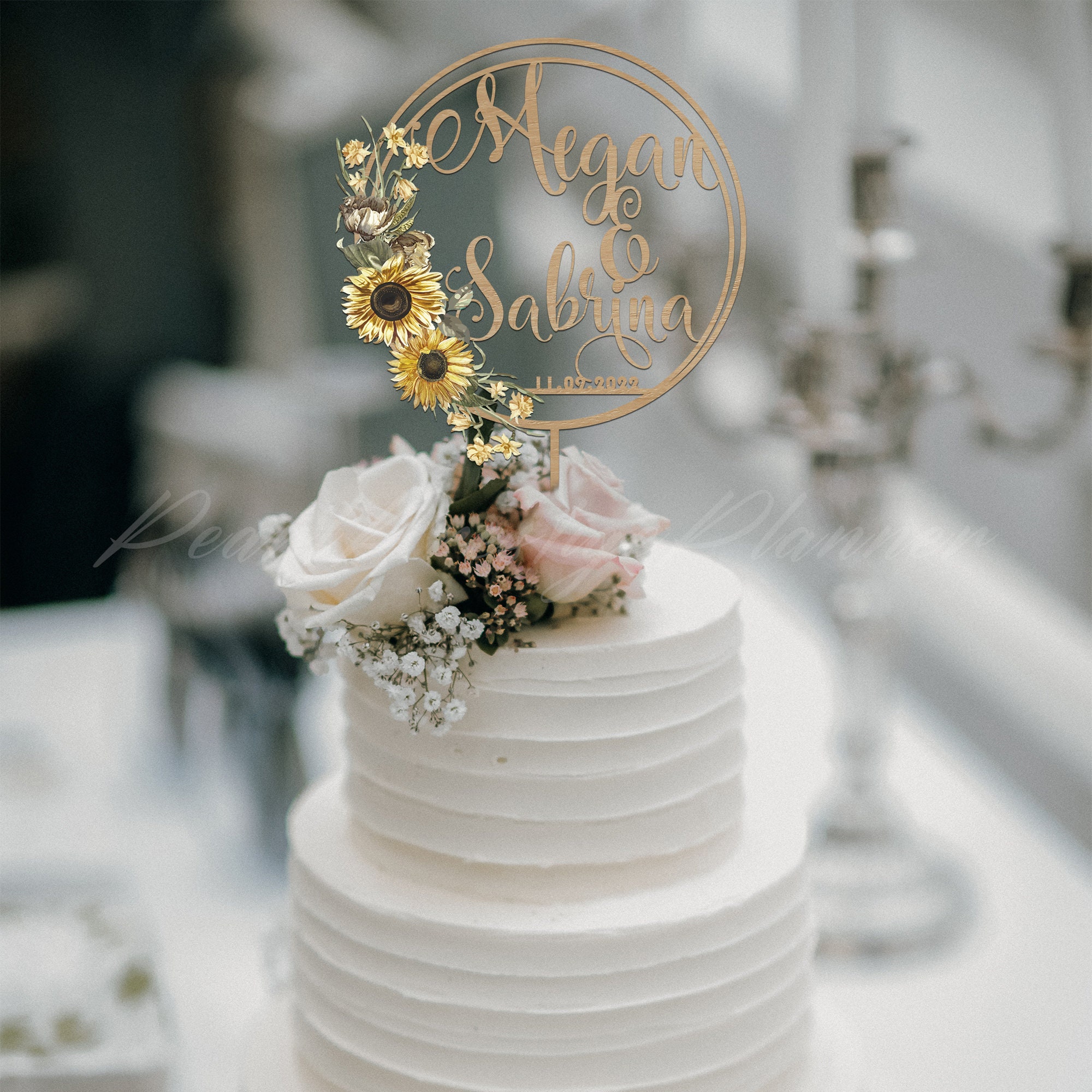 Sunflower Wedding Cake Topper Garden Wedding Cake Decor Etsy