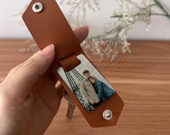 Porte-clés photo de couple personnalisé, porte-clés en cuir pour portrait personnalisé, cadeau de mariage, cadeau de 1er anniversaire, cadeau fiançailles, cadeau petit ami