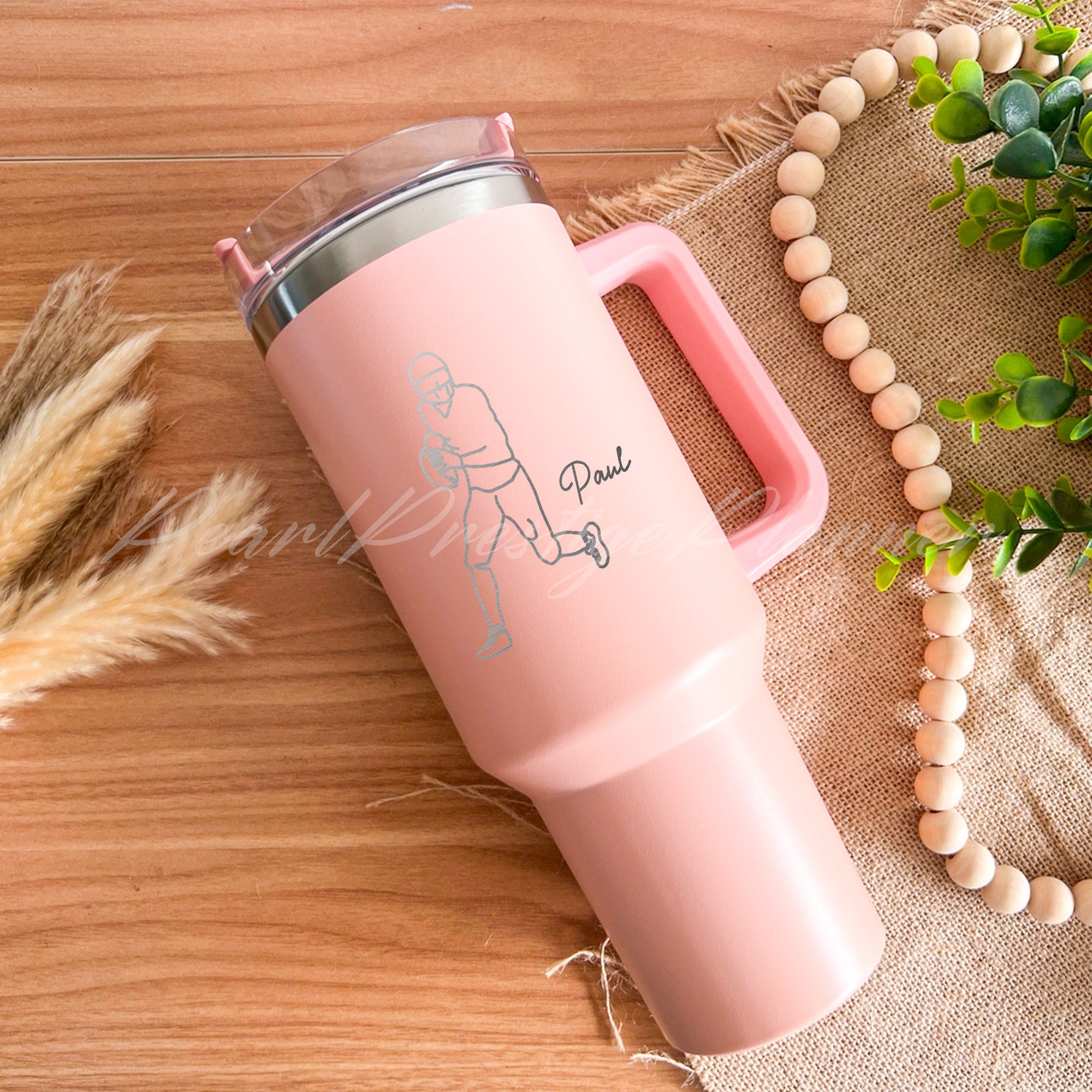 Personalized Engraved Football Tumbler - 40oz Custom Travel Cup for Men, Football Player Design, Ideal Gift for Athletes