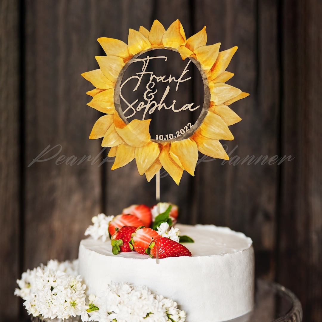 Sunflower Wedding Cake Topper Custom Couple Name Cake Topper Etsy