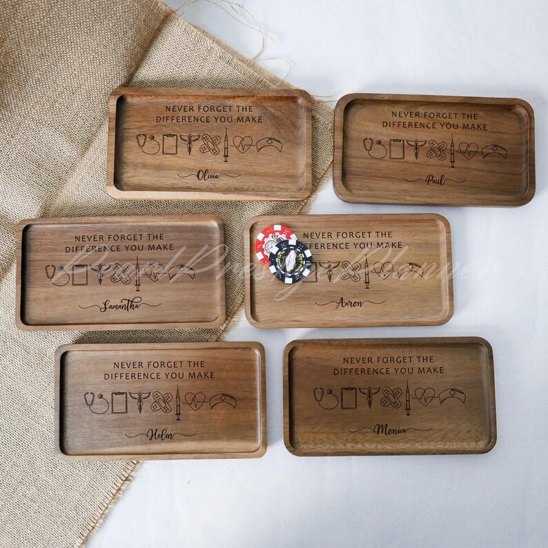 Personalized Wooden Valet Tray With Profession Icons, Custom Name ...