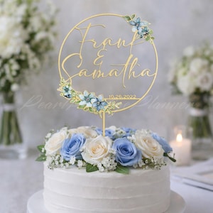 Soft Blue Wedding Cake Topper, Greenery Wedding Cake Decor, Blue Wreath Birthday Cake Topper, Spring Summer Wedding Decor